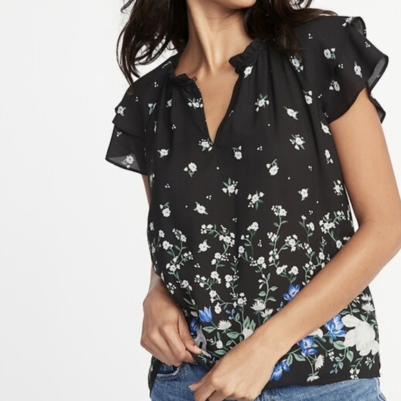 Old Navy Tops - High-Neck Ruffle-Trim Georgette Top for Women Floral Print Size XS